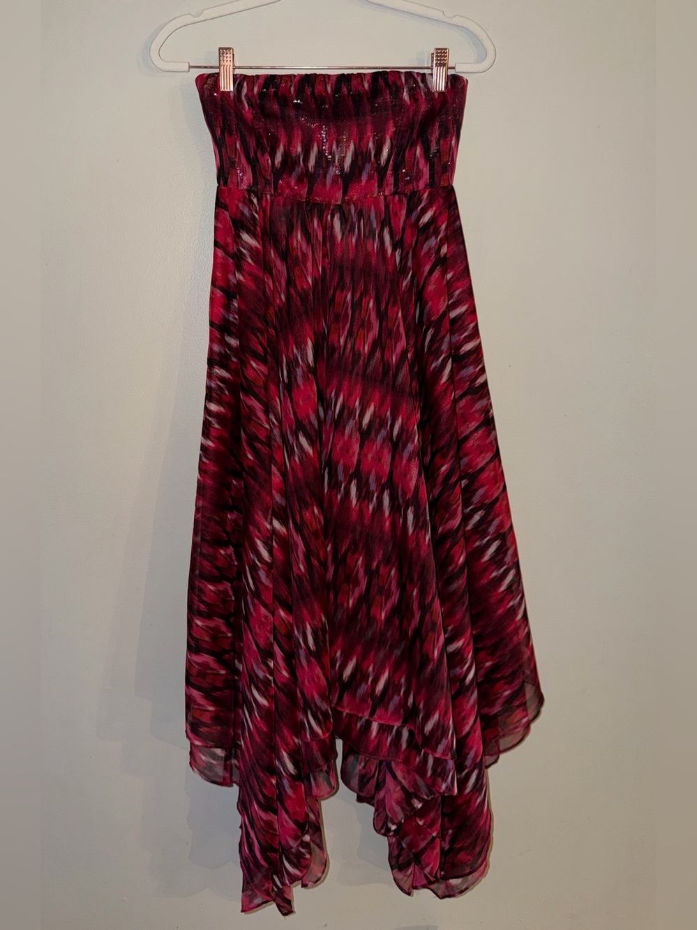 MISA Los Angeles Strapless Printed Handkerchief Maxi Dress XS NWT